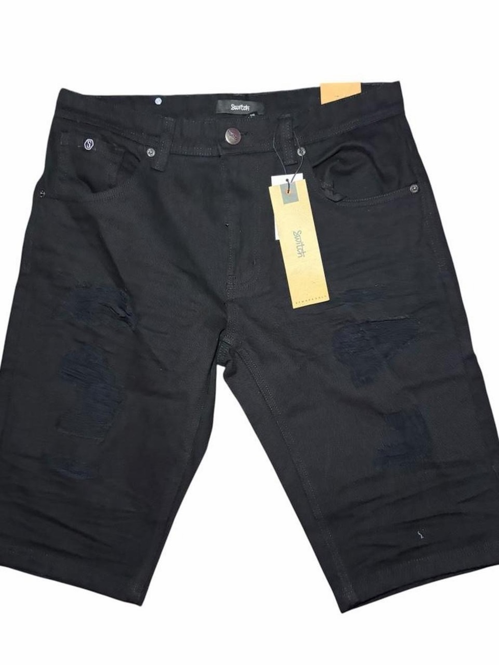 NWT Switch Remarkable Black Distressed Denim Shorts Jorts Men’s 32 Y2K Streetwea